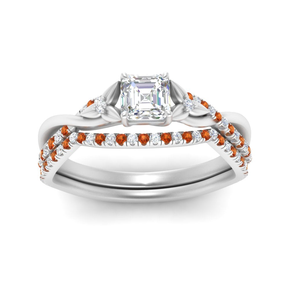 twisted-daisy-asscher-orange-sapphire-bridal-ring-set-in-white-gold-FD9986B2ASGSAOR-NL-WG