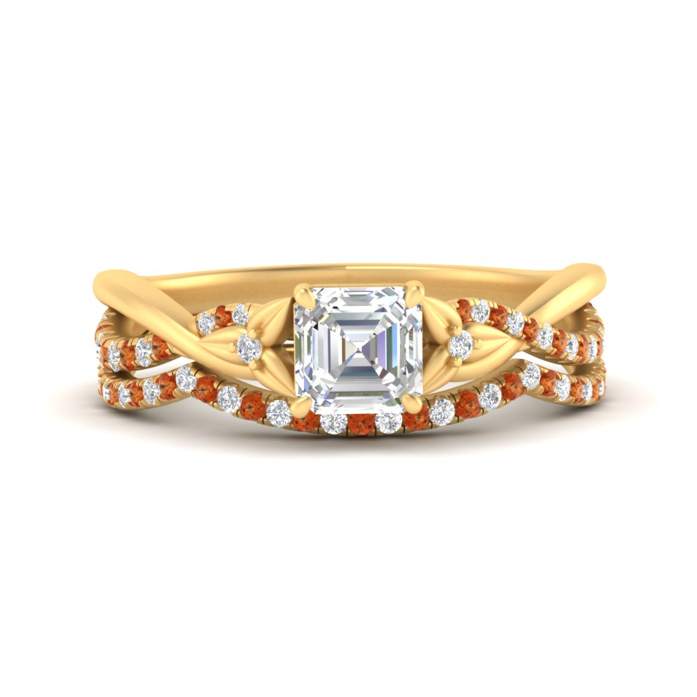 twisted-daisy-asscher-orange-sapphire-bridal-ring-set-in-yellow-gold-FD9986B2ASGSAOR-NL-YG