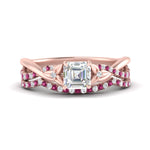 Load image into Gallery viewer, twisted-daisy-asscher-pink-sapphire-bridal-ring-set-in-rose-gold-FD9986B2ASGSADRPI-NL-RG
