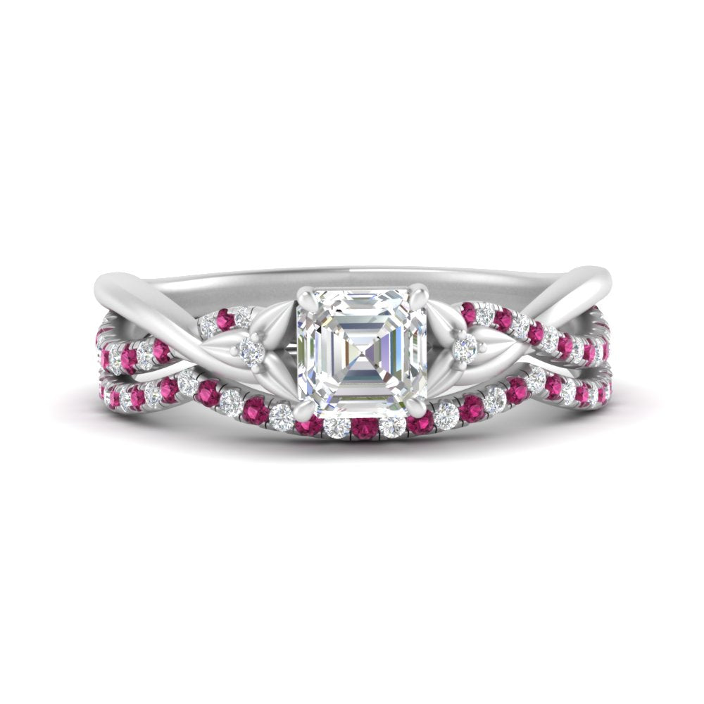 twisted-daisy-asscher-pink-sapphire-bridal-ring-set-in-white-gold-FD9986B2ASGSADRPI-NL-WG