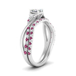 Load image into Gallery viewer, twisted-daisy-asscher-pink-sapphire-bridal-ring-set-in-white-gold-FD9986B2ASGSADRPI-NL-WG
