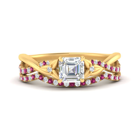 twisted-daisy-asscher-pink-sapphire-bridal-ring-set-in-yellow-gold-FD9986B2ASGSADRPI-NL-YG