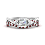 Load image into Gallery viewer, twisted-daisy-asscher-ruby-bridal-ring-set-in-white-gold-FD9986B2ASGRUDR-NL-WG
