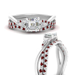Load image into Gallery viewer, twisted-daisy-asscher-ruby-bridal-ring-set-in-white-gold-FD9986B2ASGRUDR-NL-WG
