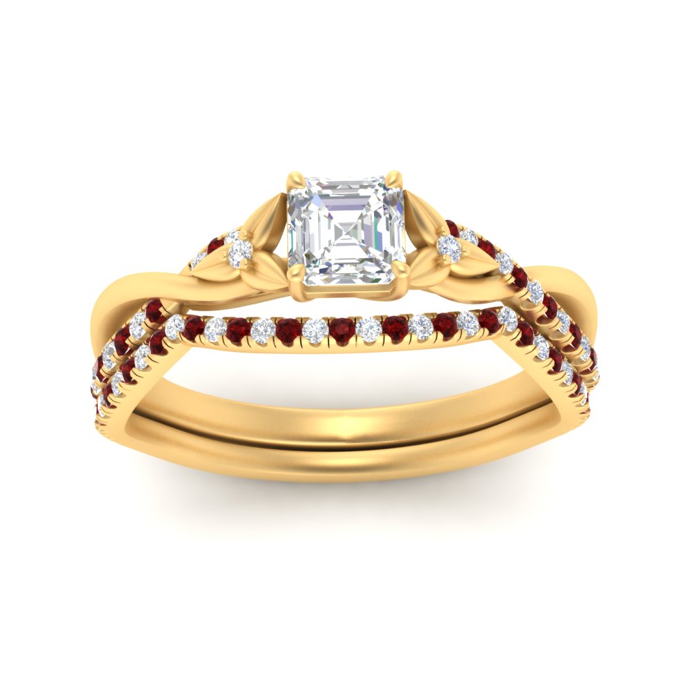 twisted-daisy-asscher-ruby-bridal-ring-set-in-yellow-gold-FD9986B2ASGRUDR-NL-YG