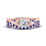 Load image into Gallery viewer, twisted-daisy-asscher-sapphire-bridal-ring-set-in-rose-gold-FD9986B2ASGSABL-NL-RG
