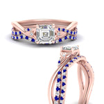 Load image into Gallery viewer, twisted-daisy-asscher-sapphire-bridal-ring-set-in-rose-gold-FD9986B2ASGSABL-NL-RG
