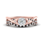 Load image into Gallery viewer, twisted-daisy-cushion-black-diamond-bridal-ring-set-in-rose-gold-FD9986B2CUGBLACK-NL-RG
