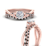 Load image into Gallery viewer, twisted-daisy-cushion-black-diamond-bridal-ring-set-in-rose-gold-FD9986B2CUGBLACK-NL-RG

