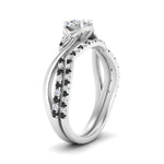 Load image into Gallery viewer, twisted-daisy-cushion-black-diamond-bridal-ring-set-in-white-gold-FD9986B2CUGBLACK-NL-WG
