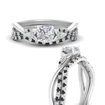 Load image into Gallery viewer, twisted-daisy-cushion-black-diamond-bridal-ring-set-in-white-gold-FD9986B2CUGBLACK-NL-WG
