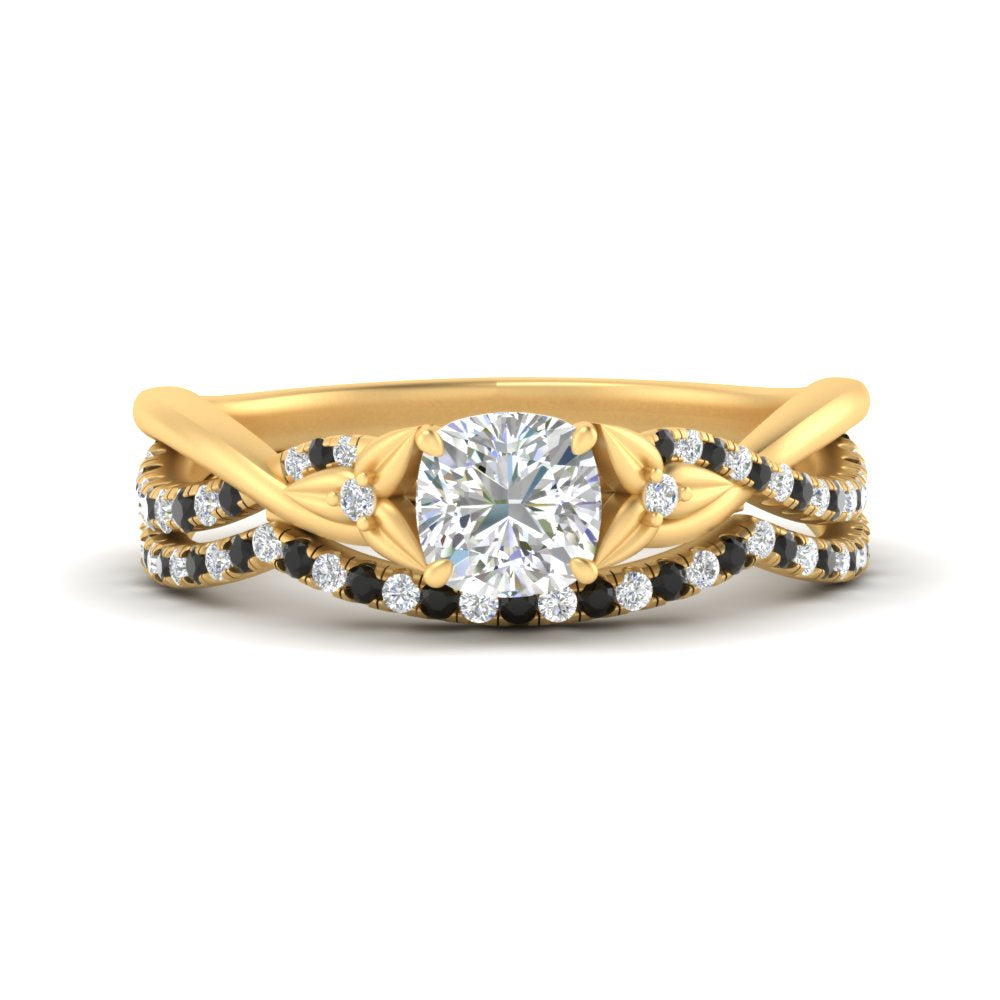 twisted-daisy-cushion-black-diamond-bridal-ring-set-in-yellow-gold-FD9986B2CUGBLACK-NL-YG