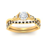 Load image into Gallery viewer, twisted-daisy-cushion-black-diamond-bridal-ring-set-in-yellow-gold-FD9986B2CUGBLACK-NL-YG
