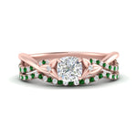 Load image into Gallery viewer, twisted-daisy-cushion-emerald-bridal-ring-set-in-rose-gold-FD9986B2CUGEMGR-NL-RG
