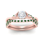 Load image into Gallery viewer, twisted-daisy-cushion-emerald-bridal-ring-set-in-rose-gold-FD9986B2CUGEMGR-NL-RG
