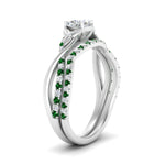 Load image into Gallery viewer, twisted-daisy-cushion-emerald-bridal-ring-set-in-white-gold-FD9986B2CUGEMGR-NL-WG
