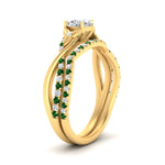 Load image into Gallery viewer, twisted-daisy-cushion-emerald-bridal-ring-set-in-yellow-gold-FD9986B2CUGEMGR-NL-YG
