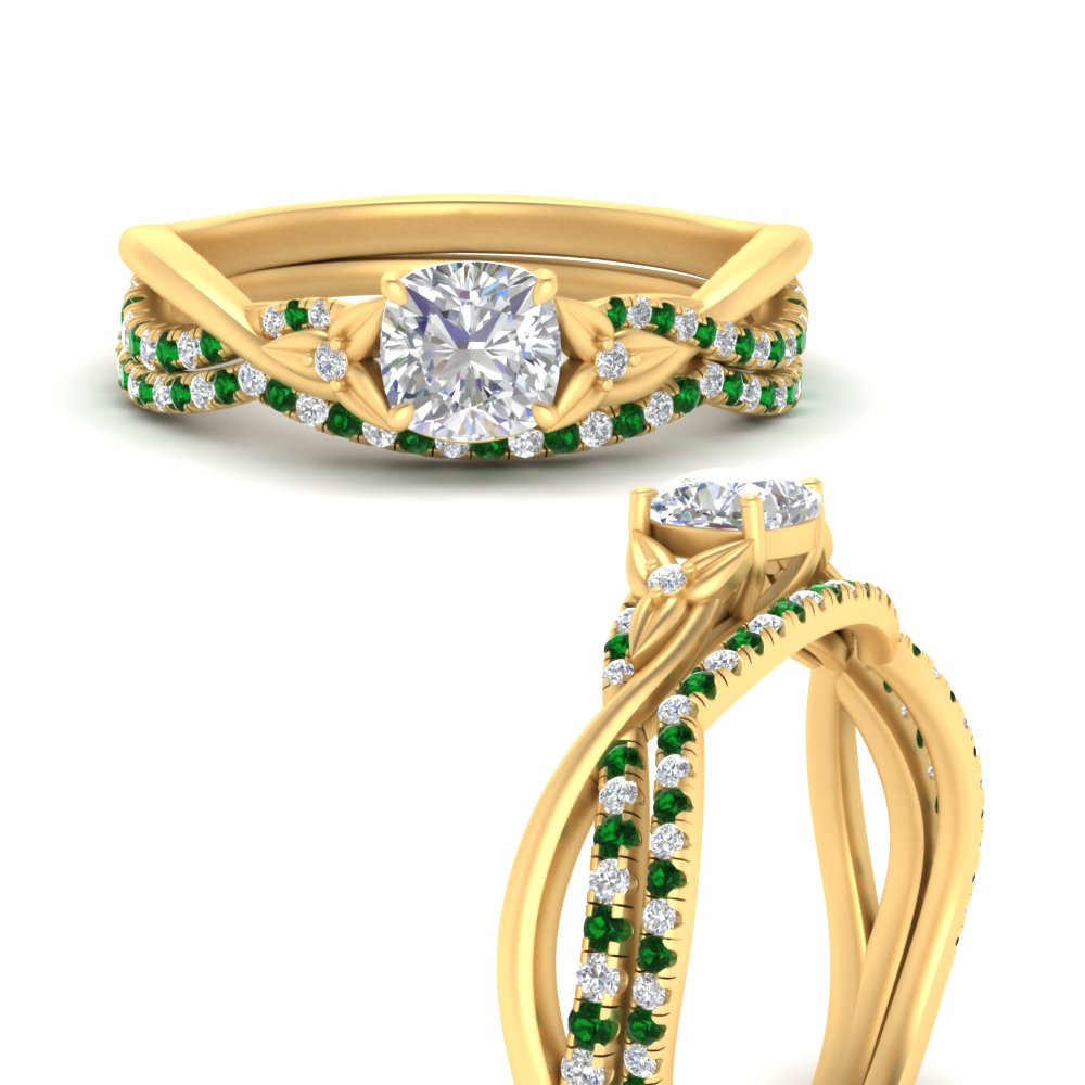 twisted-daisy-cushion-emerald-bridal-ring-set-in-yellow-gold-FD9986B2CUGEMGR-NL-YG
