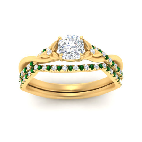 twisted-daisy-cushion-emerald-bridal-ring-set-in-yellow-gold-FD9986B2CUGEMGR-NL-YG
