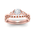 Load image into Gallery viewer, twisted-daisy-cushion-orange-sapphire-bridal-ring-set-in-rose-gold-FD9986B2CUGSAOR-NL-RG
