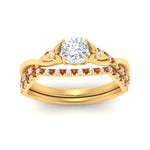 Load image into Gallery viewer, twisted-daisy-cushion-orange-sapphire-bridal-ring-set-in-yellow-gold-FD9986B2CUGSAOR-NL-YG
