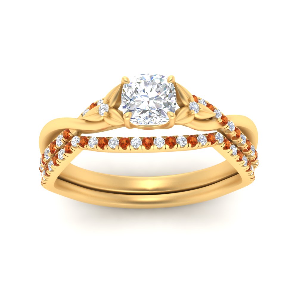 twisted-daisy-cushion-orange-sapphire-bridal-ring-set-in-yellow-gold-FD9986B2CUGSAOR-NL-YG
