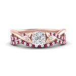 Load image into Gallery viewer, twisted-daisy-cushion-pink-sapphire-bridal-ring-set-in-rose-gold-FD9986B2CUGSADRPI-NL-RG
