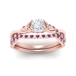 Load image into Gallery viewer, twisted-daisy-cushion-pink-sapphire-bridal-ring-set-in-rose-gold-FD9986B2CUGSADRPI-NL-RG
