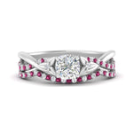 Load image into Gallery viewer, twisted-daisy-cushion-pink-sapphire-bridal-ring-set-in-white-gold-FD9986B2CUGSADRPI-NL-WG

