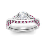 Load image into Gallery viewer, twisted-daisy-cushion-pink-sapphire-bridal-ring-set-in-white-gold-FD9986B2CUGSADRPI-NL-WG
