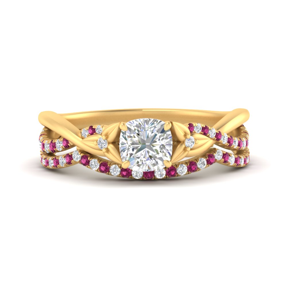twisted-daisy-cushion-pink-sapphire-bridal-ring-set-in-yellow-gold-FD9986B2CUGSADRPI-NL-YG