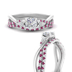 Load image into Gallery viewer, twisted-daisy-cushion-pink-sapphire-bridal-ring-set-in-yellow-gold-FD9986B2CUGSADRPI-NL-YG
