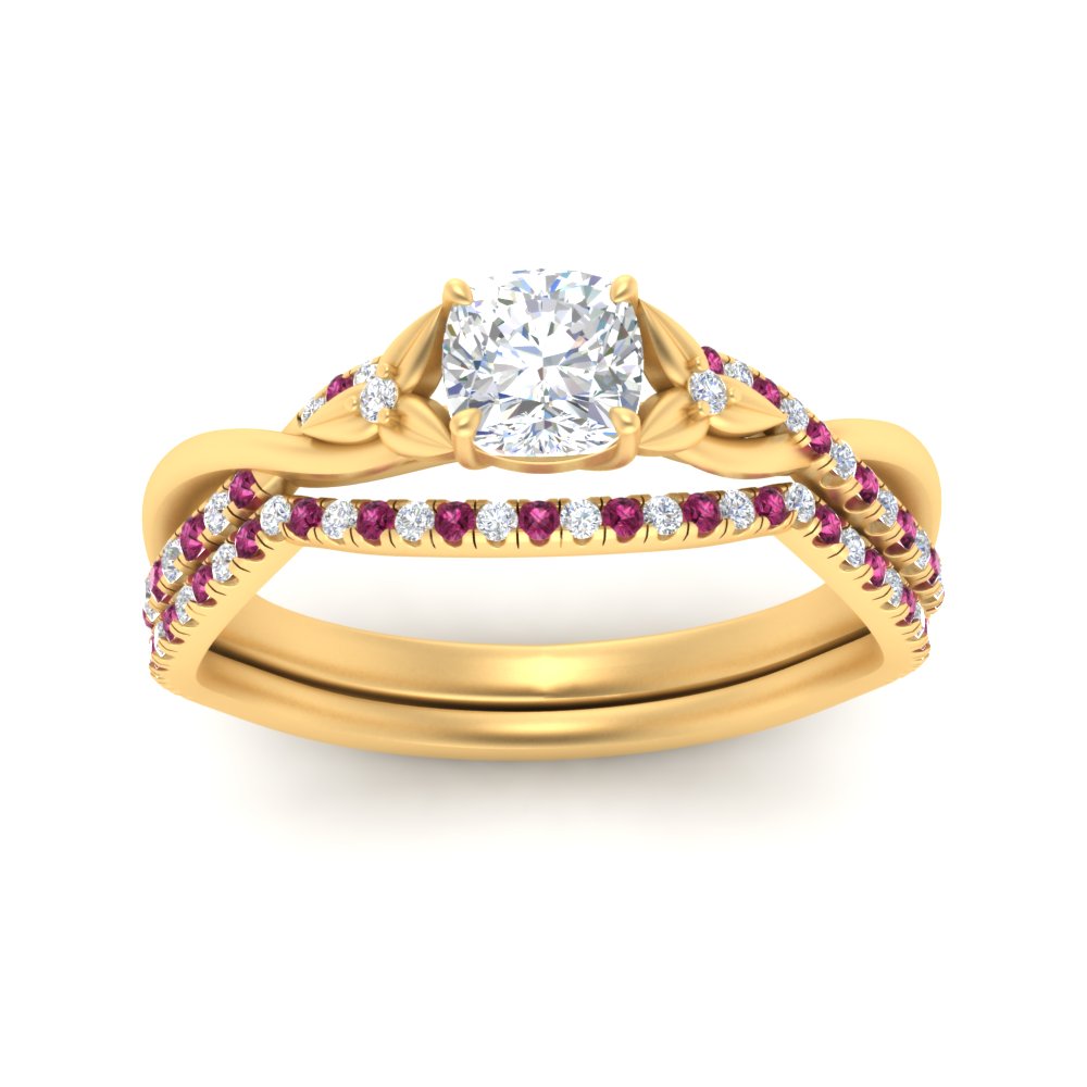 twisted-daisy-cushion-pink-sapphire-bridal-ring-set-in-yellow-gold-FD9986B2CUGSADRPI-NL-YG