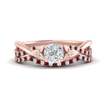 Load image into Gallery viewer, twisted-daisy-cushion-ruby-bridal-ring-set-in-rose-gold-FD9986B2CUGRUDR-NL-RG
