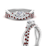 Load image into Gallery viewer, twisted-daisy-cushion-ruby-bridal-ring-set-in-white-gold-FD9986B2CUGRUDR-NL-WG
