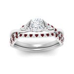 Load image into Gallery viewer, twisted-daisy-cushion-ruby-bridal-ring-set-in-white-gold-FD9986B2CUGRUDR-NL-WG
