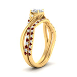Load image into Gallery viewer, twisted-daisy-cushion-ruby-bridal-ring-set-in-yellow-gold-FD9986B2CUGRUDR-NL-YG
