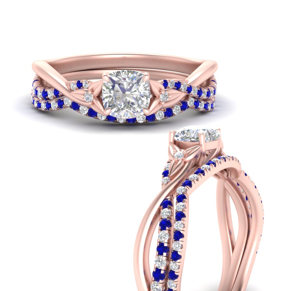 twisted-daisy-cushion-sapphire-bridal-ring-set-in-rose-gold-FD9986B2CUGSABL-NL-RG