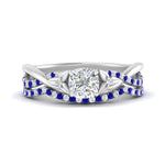 Load image into Gallery viewer, twisted-daisy-cushion-sapphire-bridal-ring-set-in-white-gold-FD9986B2CUGSABL-NL-WG
