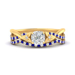 Load image into Gallery viewer, twisted-daisy-cushion-sapphire-bridal-ring-set-in-yellow-gold-FD9986B2CUGSABL-NL-YG

