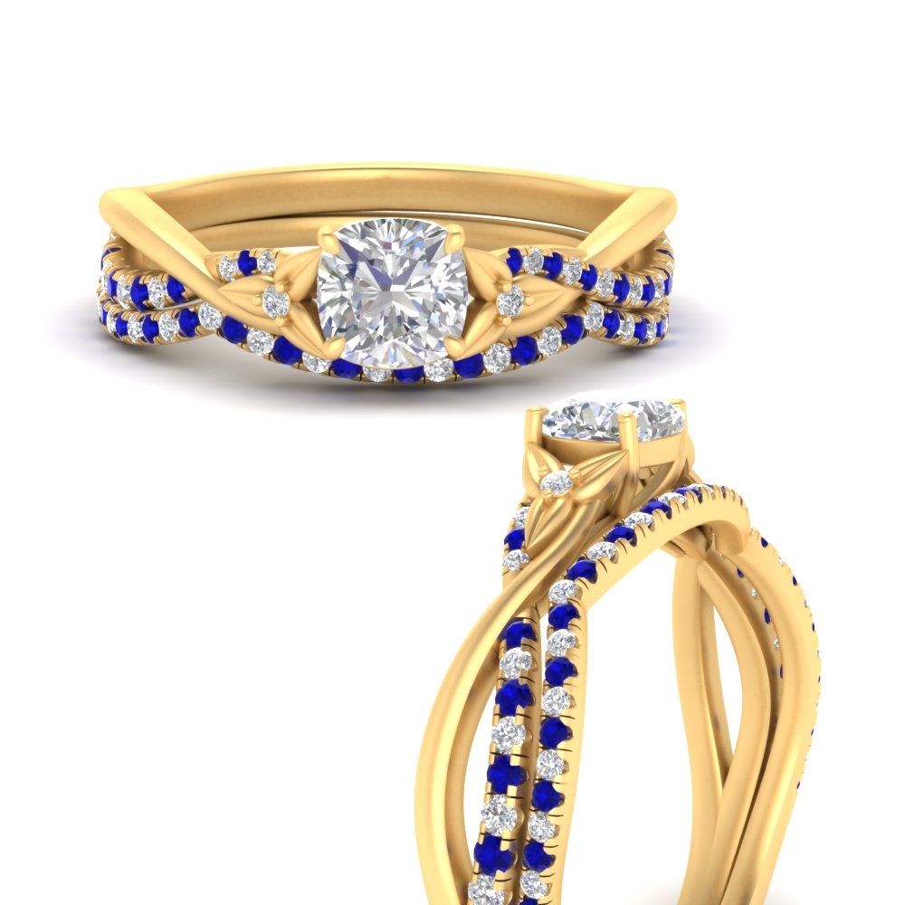 twisted-daisy-cushion-sapphire-bridal-ring-set-in-yellow-gold-FD9986B2CUGSABL-NL-YG