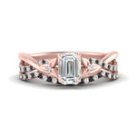 Load image into Gallery viewer, twisted-daisy-emerald-cut-black-diamond-bridal-ring-set-in-rose-gold-FD9986B2EMGBLACK-NL-RG
