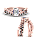 Load image into Gallery viewer, twisted-daisy-emerald-cut-black-diamond-bridal-ring-set-in-rose-gold-FD9986B2EMGBLACK-NL-RG
