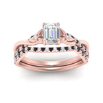 Load image into Gallery viewer, twisted-daisy-emerald-cut-black-diamond-bridal-ring-set-in-rose-gold-FD9986B2EMGBLACK-NL-RG
