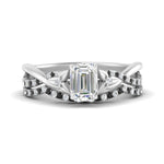 Load image into Gallery viewer, twisted-daisy-emerald-cut-black-diamond-bridal-ring-set-in-white-gold-FD9986B2EMGBLACK-NL-WG
