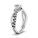Load image into Gallery viewer, twisted-daisy-emerald-cut-black-diamond-bridal-ring-set-in-white-gold-FD9986B2EMGBLACK-NL-WG
