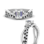 Load image into Gallery viewer, twisted-daisy-emerald-cut-black-diamond-bridal-ring-set-in-white-gold-FD9986B2EMGBLACK-NL-WG
