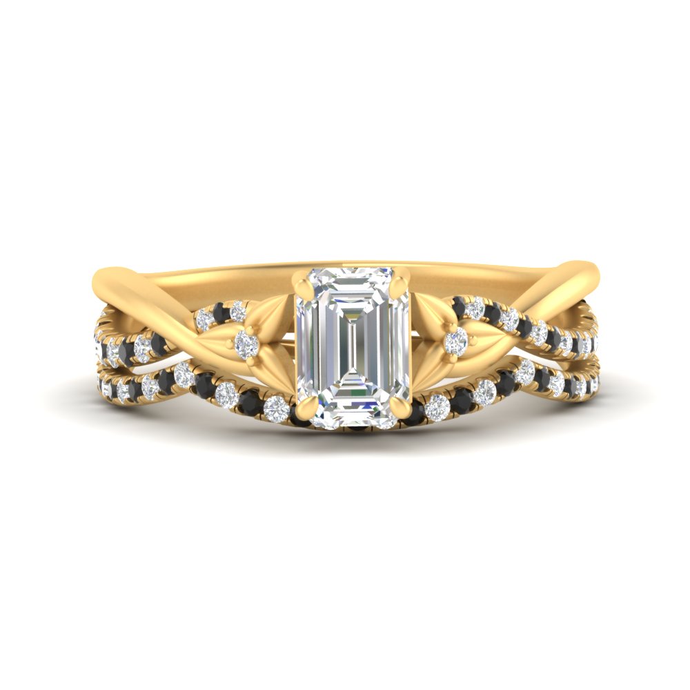 twisted-daisy-emerald-cut-black-diamond-bridal-ring-set-in-yellow-gold-FD9986B2EMGBLACK-NL-YG