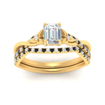 Load image into Gallery viewer, twisted-daisy-emerald-cut-black-diamond-bridal-ring-set-in-yellow-gold-FD9986B2EMGBLACK-NL-YG
