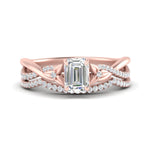 Load image into Gallery viewer, twisted-daisy-emerald-cut-diamond-bridal-ring-set-in-rose-gold-FD9986B2EM-NL-RG

